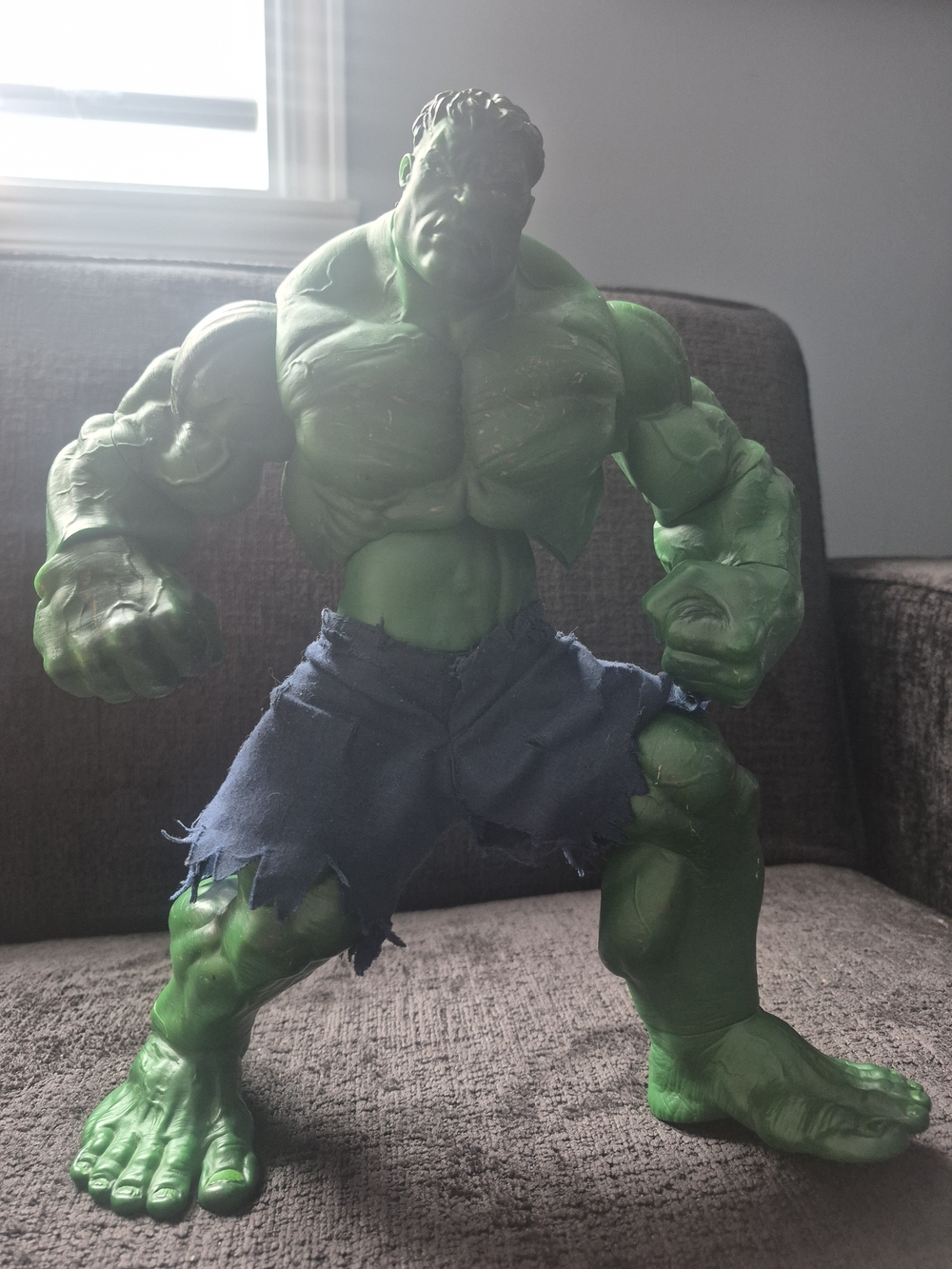 Green Hulk Action Figure with Blue Tattered Shorts